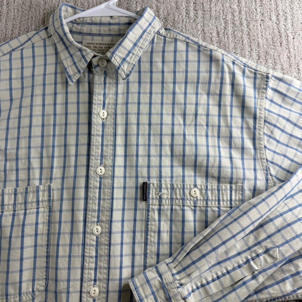 Abercrombie & Fitch The Big Shirt Mens Size L Blue Plaid Button Up RN 75654